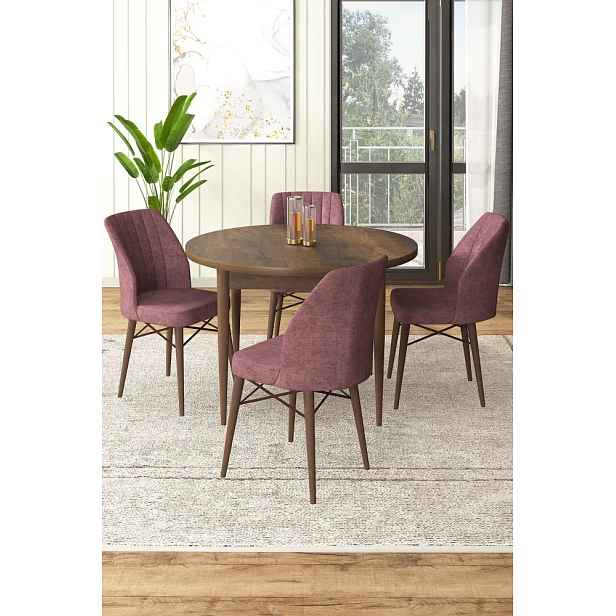 Dining Table & Chairs Set (5 Pieces) Rox - Baroque, Dusty Rose