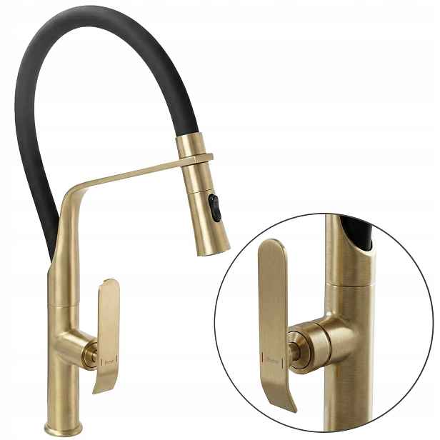 Kuchyňská baterie Elastická zlatá kartáčovaná s rukojetí Rea Castor 49 cm