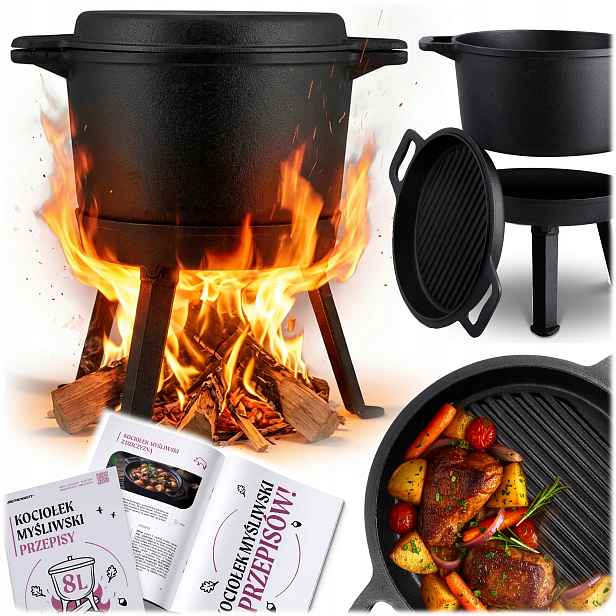 Litinový Kotlík Demontovatelný 8L hrnec Grilovací Pánev Recepty bonus