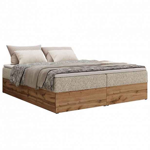 MKS KONTINENTÁLNÍ POSTEL WOOD ZERO 200/200 - Béžová Strukturovaná látka - H3