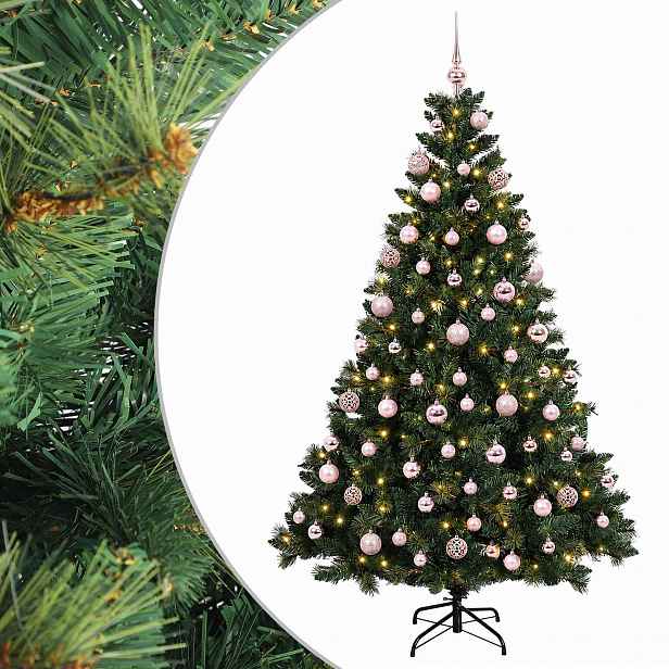 vidaXL Umělý vánoční stromek s baňkami 180 cm 300 LED Teplá bílá