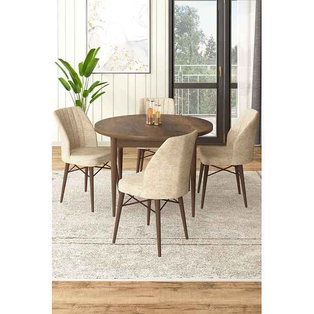 Dining Table & Chairs Set (5 Pieces) Rox - Baroque, Cream