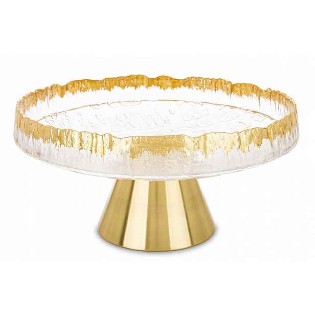 Podnos dekorativní skleněná miska na noze, zlatý loft glamour