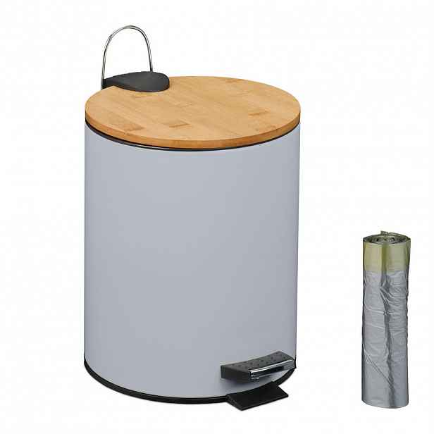 Relaxdays KOŠ šedý 5 l softclose bambusové víko