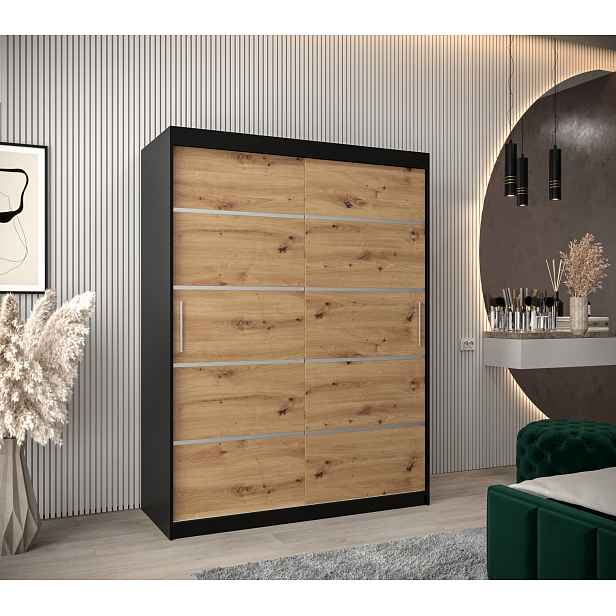 Šatní skříň Abi V1 Barva korpusu: Černá, Rozměry: 150 cm, Dveře: Dub artisan