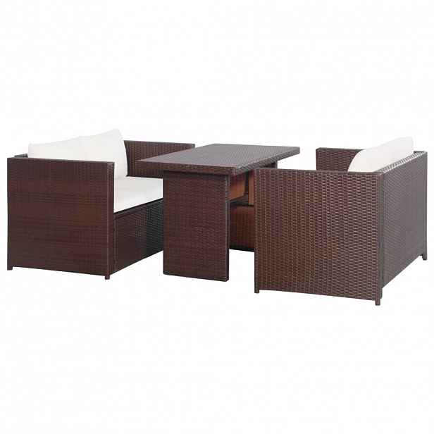 vidaXL 3dílný bistro set s poduškami hnědý polyratan hnědý