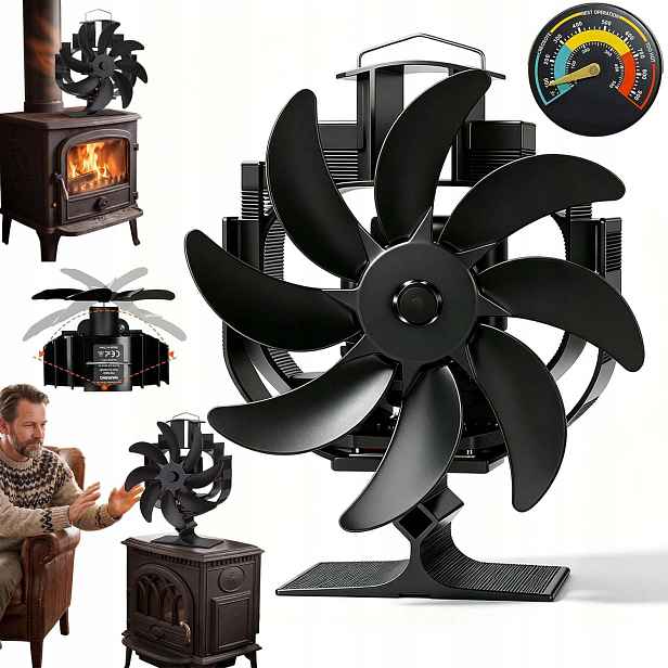 Termoelektrický Krbový Ventilátor Napájený Teplem Bez Proudu, Černý