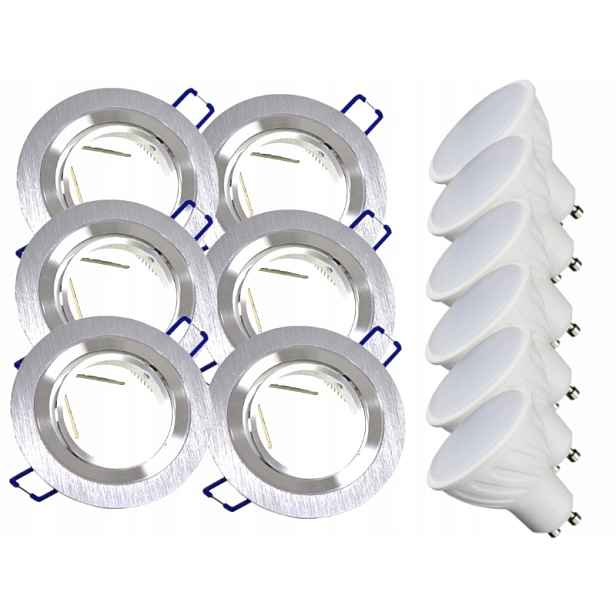 6x Hliníková Lampička Inox Ocel Kartáčovaná 3W Led Žárovky