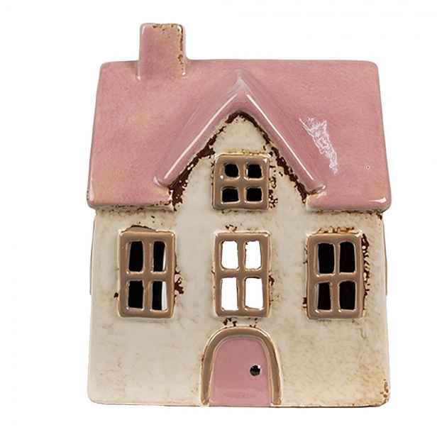 Béžový keramický svícen na čajovou svíčku domek Amster Village - 13*10*16 cm Clayre & Eef