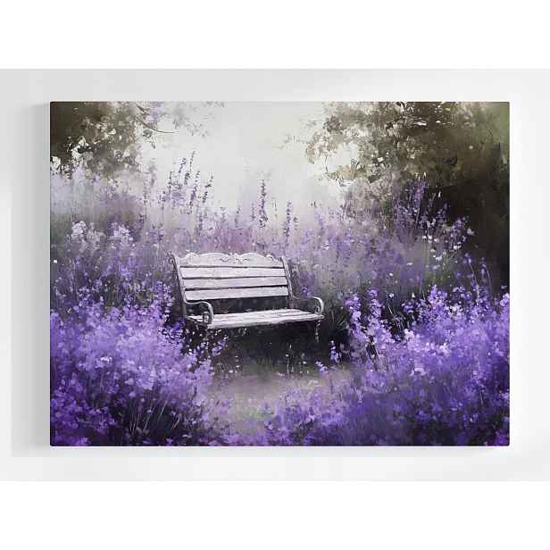 Plakát Krajina Zahrada Park Levandule Lavička Relaxace Ticho 100x75