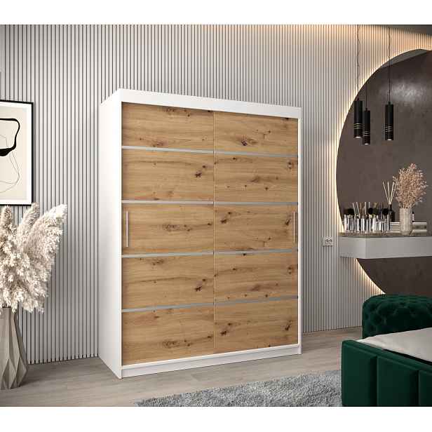 Šatní skříň Abi V1 Barva korpusu: Bílá, Rozměry: 150 cm, Dveře: Dub artisan