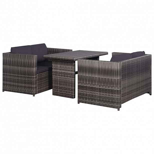 vidaXL 3dílný bistro set s poduškami hnědý polyratan šedý