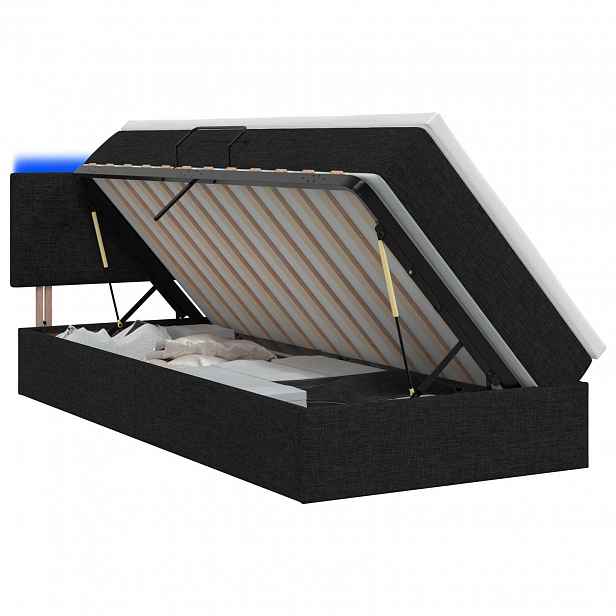 vidaXL LED postel s úložným prostorem a matrací Černá 100 x 200 cm