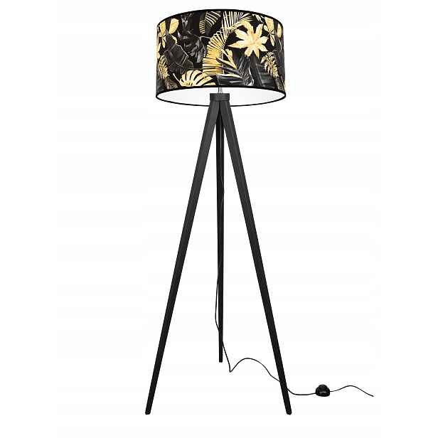 Stojací Lampa Trojnožka Stínidlo Zlaté Květy Led
