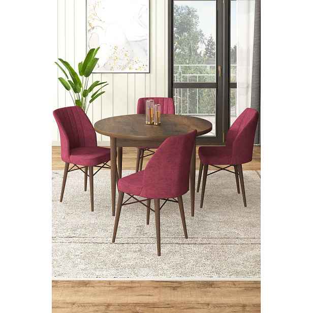 Dining Table & Chairs Set (5 Pieces) Rox - Baroque, Burgundy