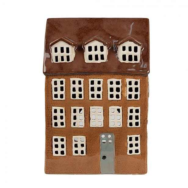 Hnědý keramický svícen na čajovou svíčku domek Amster Village  - 17*11*24 cm Clayre & Eef