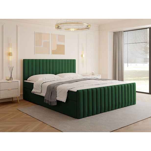 Kontinentální manželská postel 160x200 VASHON 2 - zelená + topper ZDARMA