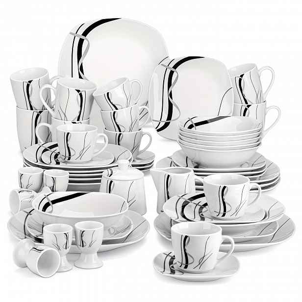 TEMU 50dílná sada jídelního nádobí, béžová bílá sada jídelní nádobí, keramická sada jídelní nádobí, sada porcelánových talířů, sada šál a kelímků,