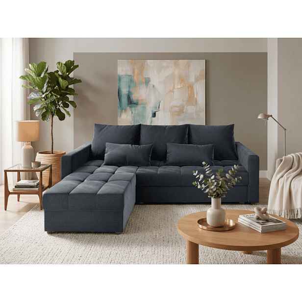 AKCE Tmavě šedá rozkládací rohová pohovka ZENOVA 220x140 cm, oboustranná II. jakost