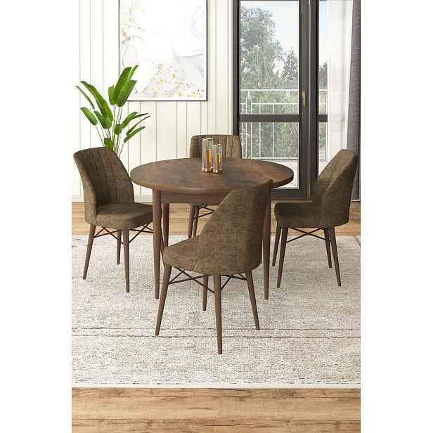Dining Table & Chairs Set (5 Pieces) Rox - Baroque, Brown