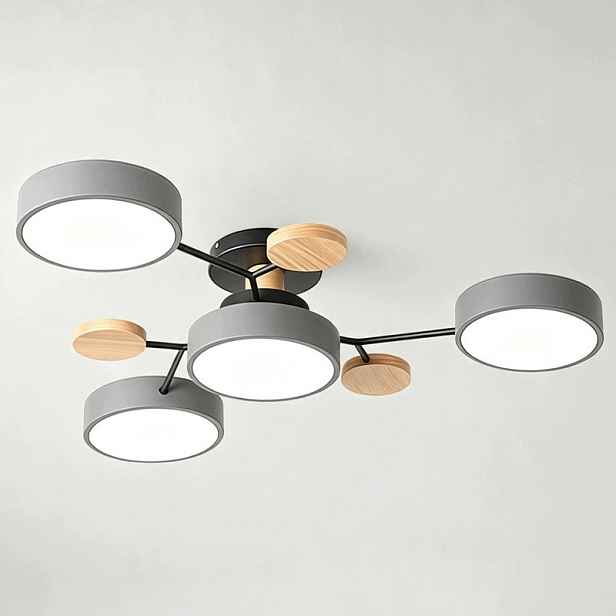 Průmyslová dřevěná stropní lampa 4x 48W Led, tříbarevná stmívatelná, lustr