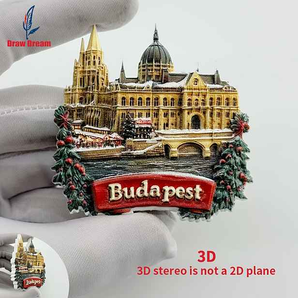 TEMU 1 ks Magnetka na ledničku s Vánočního stromu a hradu Budapešti, Rybářská bašta, cestovní suvenýr, 3D dárek, suvenýr, magnetka na ledničku pro