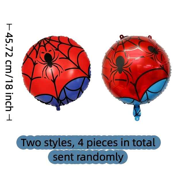 TEMU 4 ks (Náhodný výběr 2 stylů) Modrá/Fialová 18palcová sada kulatých fóliových balónků s pavučiny, vhodná pro narozeninové tematické večírky,