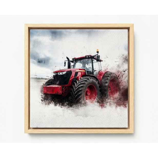 Obraz Rám American Box Červený Traktor Farma Pole Zemědělský Traktor 50x50