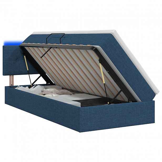 vidaXL LED postel s úložným prostorem a matrací Modrá 100 x 200 cm