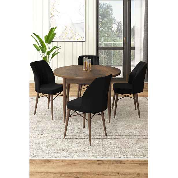 Dining Table & Chairs Set (5 Pieces) Rox - Baroque, Black
