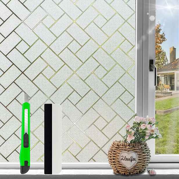 Fólie 115×400 cm, geometrický vzor, ochrana soukromí a Uv záření
