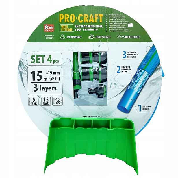 Modrá zahradní hadicí Procraft PR-3KGH1915F 3-vrstvá, 3/4" 15 m