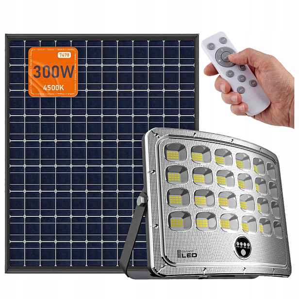 Solární Lampa Led reflektor 300W Snímač soumraku IP65 Ovladač