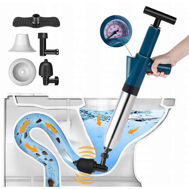 Tlakový Nástroj Pumpa K Zprůchodnění Potrubí Wc Kanalizace 4v1 S Barometrem