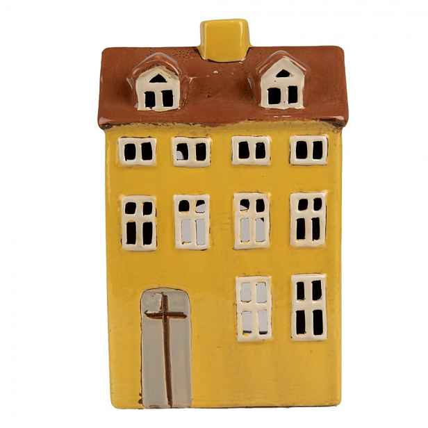 Žlutý keramický svícen na čajovou svíčku domek Amster Village - 12*8*18 cm Clayre & Eef