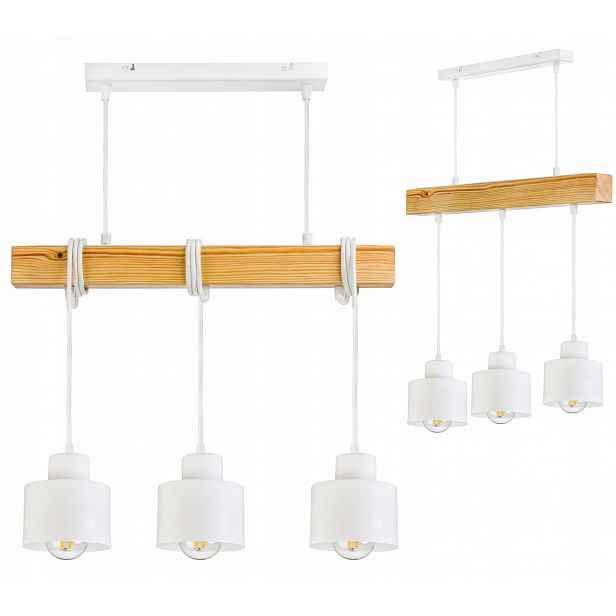 Dřevěná závěsná stropní lampa Lustr Zwis Loft Bílý Hrnek 3xE27