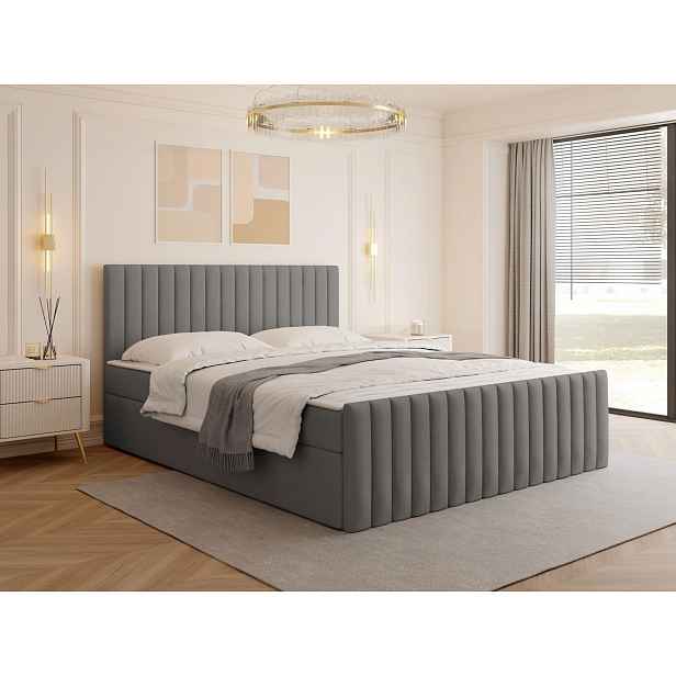 Kontinentální manželská postel 180x200 VASHON 2 - šedá + topper ZDARMA