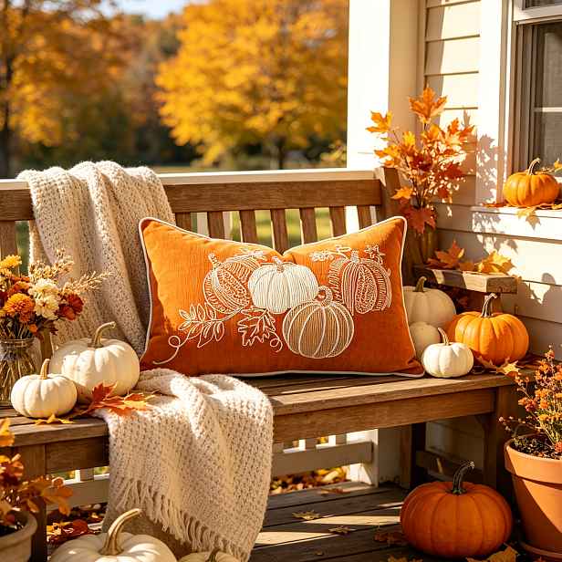 TEMU 1ks Halloweenské polštářové povlaky s dýněmi v oranžové a béžové barvě, měkký samet, dekorace na Den díkůvzdání, podzimní sklizeň, podzimní