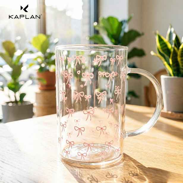 TEMU KAPLAN 1ks Velkokapacitní 1000ml Hrnek na Kávu, Růžový Mašličkový Potisk, Hrnek na Ledovou Americano Latte Kávu pro Domácí Použití, Hrnek na