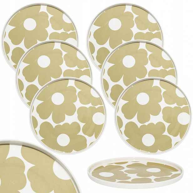 Velké jídelní talíře 27 cm 6 Ks Beige Bloom nádobí s květinami