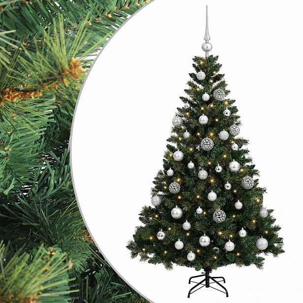 vidaXL Umělý vánoční stromek s baňkami 150 cm 150 LED Teplá bílá