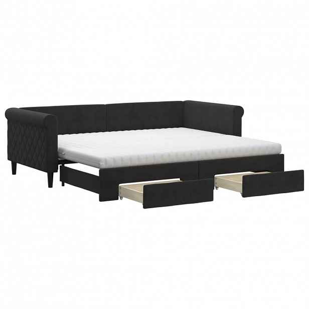 vidaXL Válenda s přistýlkou a zásuvkami černá 90 x 200 cm samet