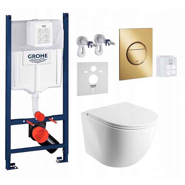 Grohe podomítková nádržka se zlatým tlačítkem a mísou na Wc Omnires Cspmwbp