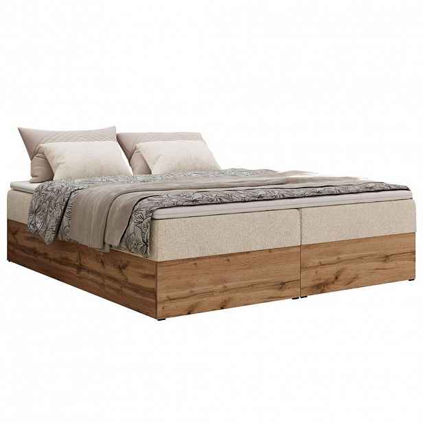MKS KONTINENTÁLNÍ POSTEL WOOD ZERO 140/200 - Béžová Strukturovaná látka - H3