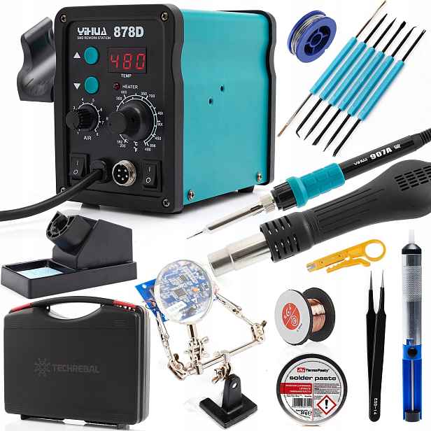 Pájecí stanice Yihua 878D 740W Hot Air T12 Sada 24 doplňků Kufr