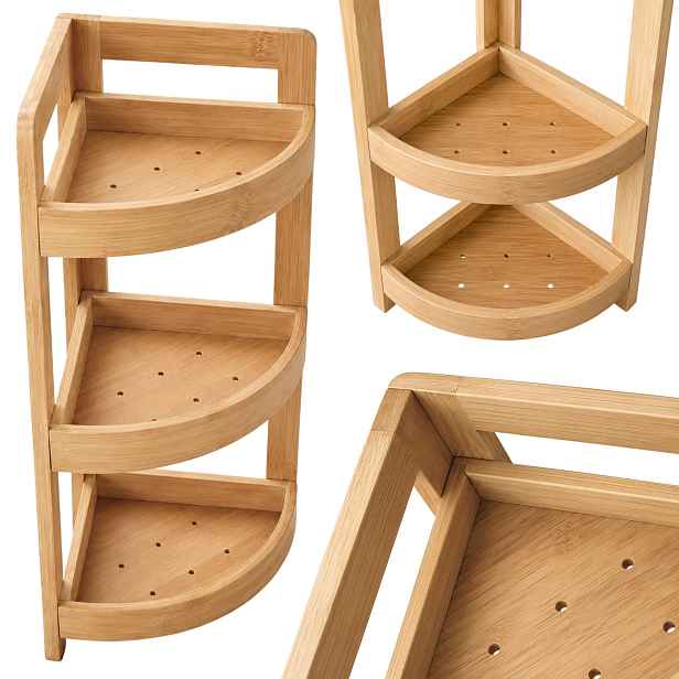 Rohový Koupelnový Regál Otevřený Z Bambusu A Mdf, Béžový, 23X23X61 CM