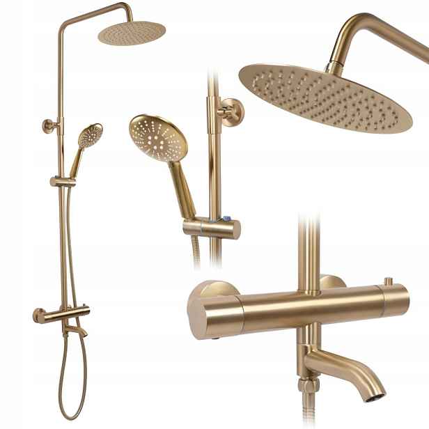 Sprchový set s termostatickou baterií 150 mm s výtokem Lungo zlatá