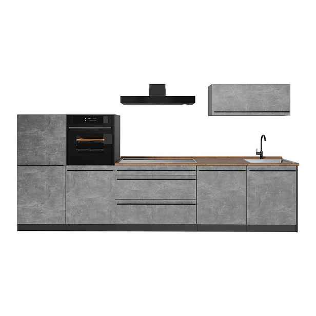 Vicco KUCHYŇSKÝ KOUT R-Line, Beton/Antracit, 340 cm pracovná doska Dub Goldkraft