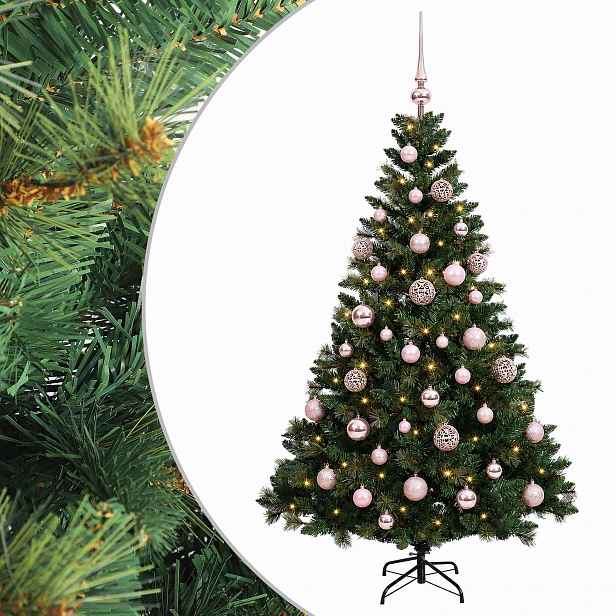 vidaXL Umělý vánoční stromek s baňkami 150 cm 150 LED Teplá bílá