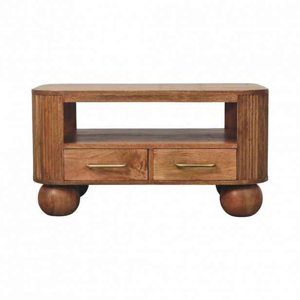 Artisan Furniture MEDIÁLNÍ SKŘÍŇ kulatý otevřený úložný prostor, 2 zásuvky, v kaštanovém provedení, béžová